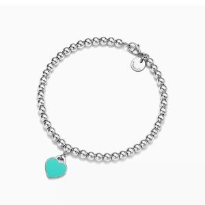 Tiffany & Co. Silver Beaded Bracelet with Turquoise Heart Charm